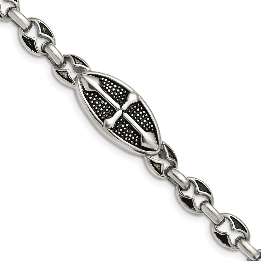 9 Zoll Edelstahl Antikisiert Strukturiert und Poliert Kreuz 9 Zoll Knebel Armband