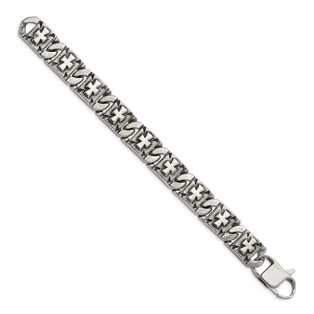 Edelstahl Chisel Antikisiert Poliert und Strukturiert 8.75 Zoll Kreuz Glieder Armband