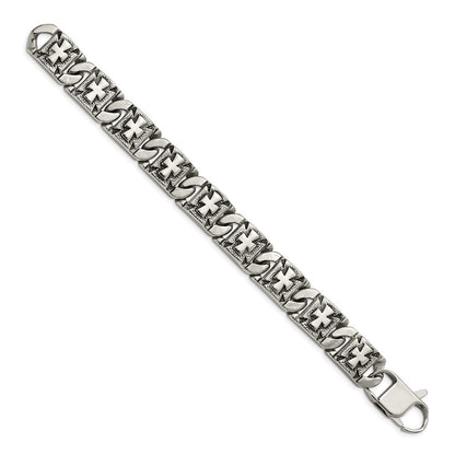 Edelstahl Chisel Antikisiert Poliert und Strukturiert 8.75 Zoll Kreuz Glieder Armband