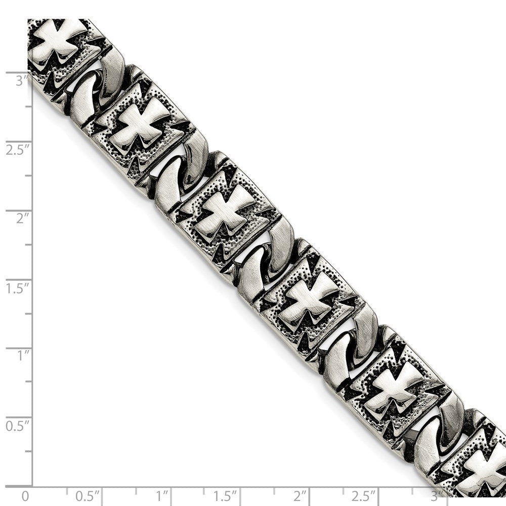 Edelstahl Chisel Antikisiert Poliert und Strukturiert 8.75 Zoll Kreuz Glieder Armband