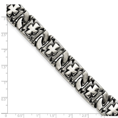 Edelstahl Chisel Antikisiert Poliert und Strukturiert 8.75 Zoll Kreuz Glieder Armband
