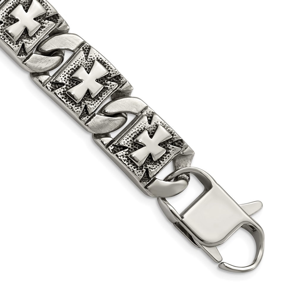 Edelstahl Chisel Antikisiert Poliert und Strukturiert 8.75 Zoll Kreuz Glieder Armband