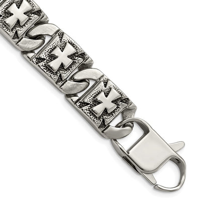 Edelstahl Chisel Antikisiert Poliert und Strukturiert 8.75 Zoll Kreuz Glieder Armband
