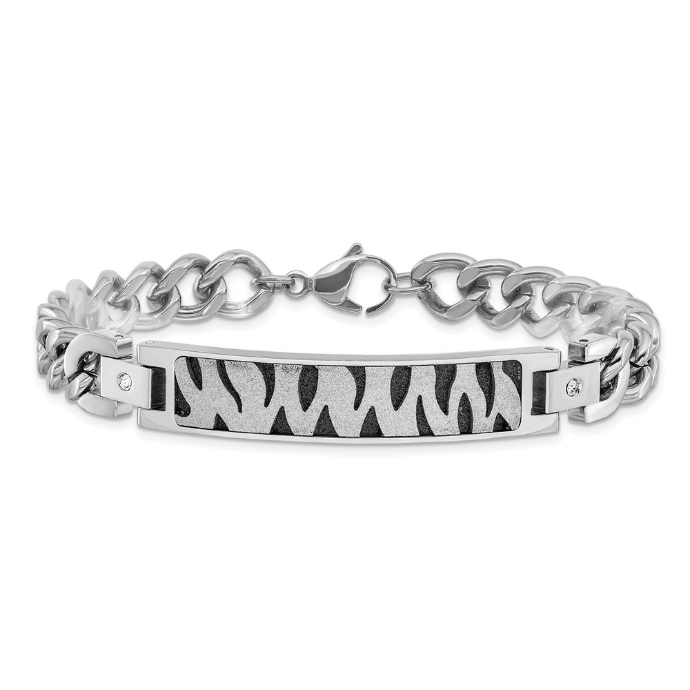 8.25 Zoll Edelstahl Schwarz Ip-beschichtet & Lasergeschnitten Zirkonia Armband