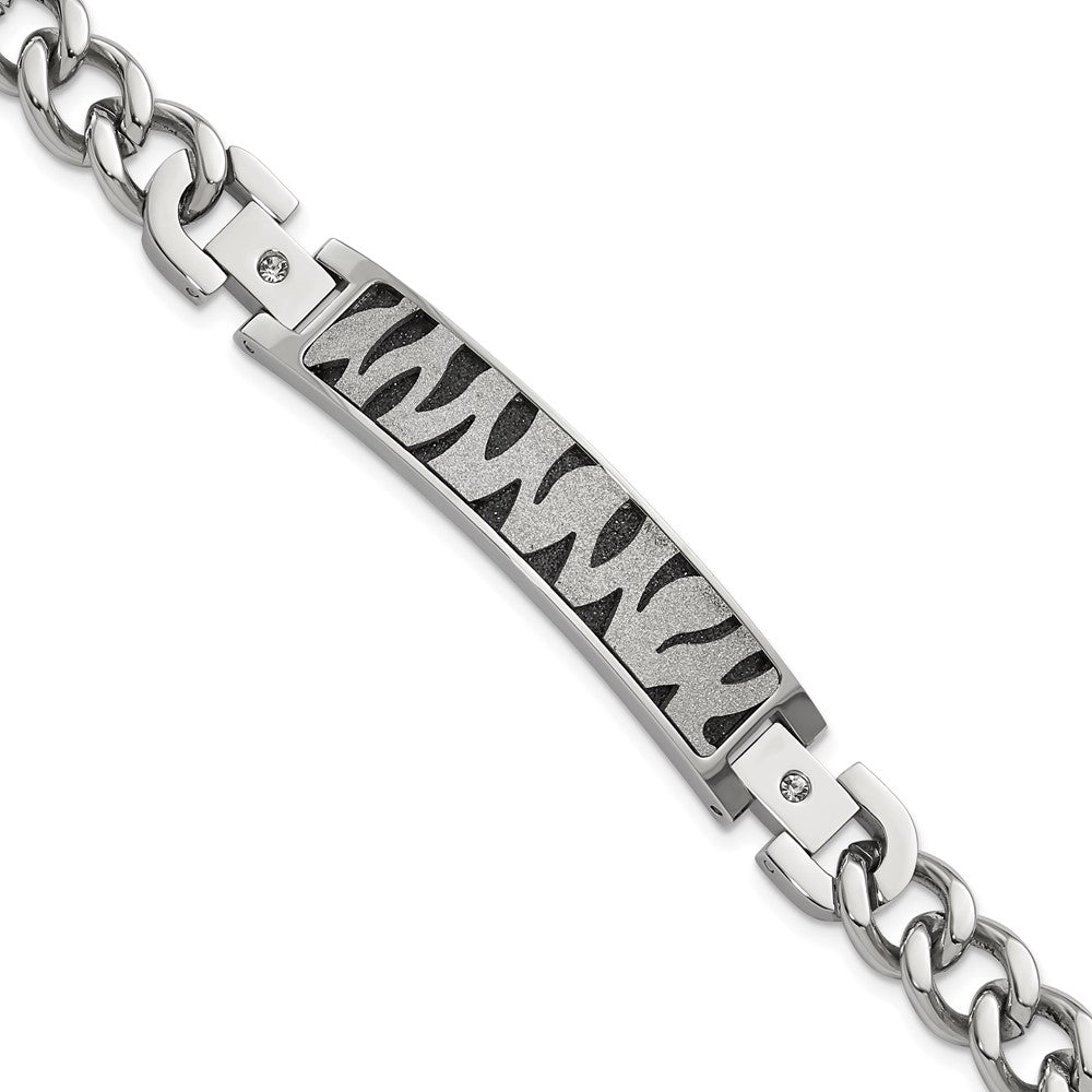 8.25 Zoll Edelstahl Schwarz Ip-beschichtet & Lasergeschnitten Zirkonia Armband