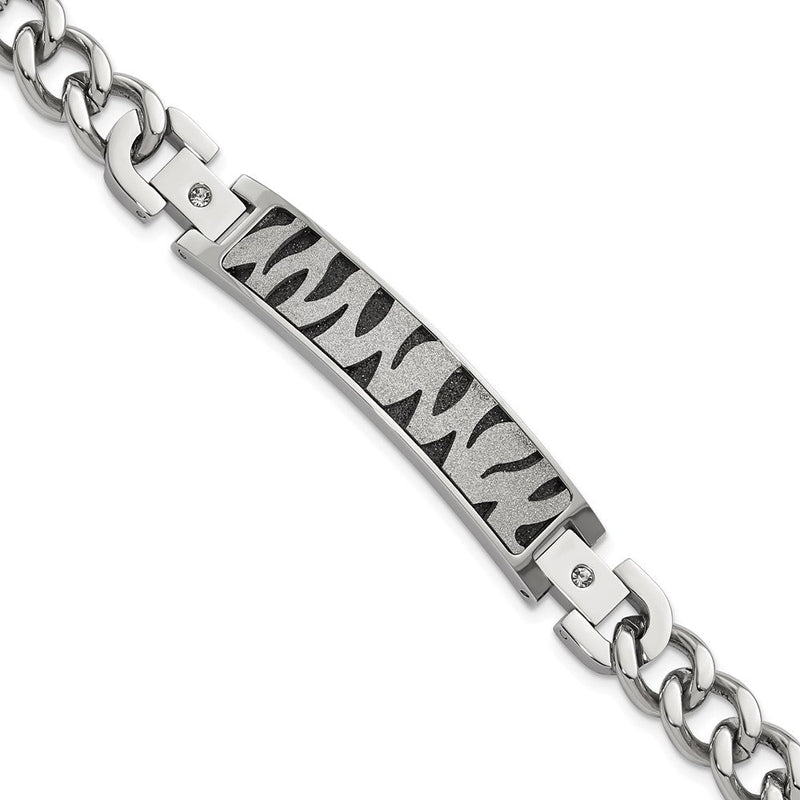 8.25 Zoll Edelstahl Schwarz Ip-beschichtet & Lasergeschnitten Zirkonia Armband