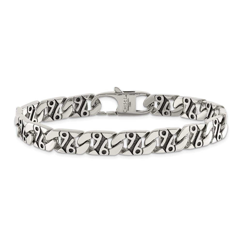 Edelstahl Chisel Antikisiert Poliert und Strukturiert 8.75 Zoll Fantasieglieder Armband