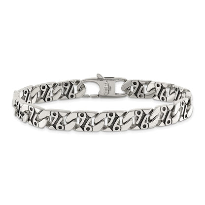 Edelstahl Chisel Antikisiert Poliert und Strukturiert 8.75 Zoll Fantasieglieder Armband
