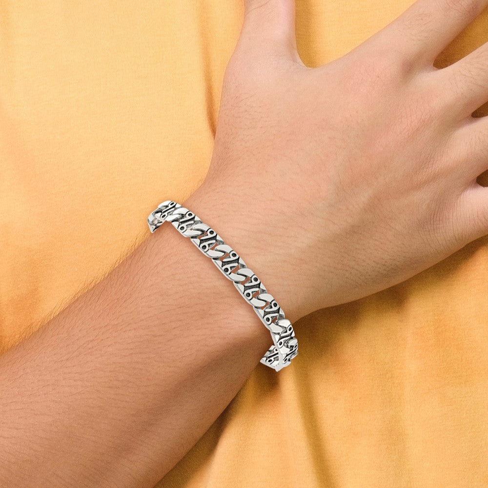 Edelstahl Chisel Antikisiert Poliert und Strukturiert 8.75 Zoll Fantasieglieder Armband
