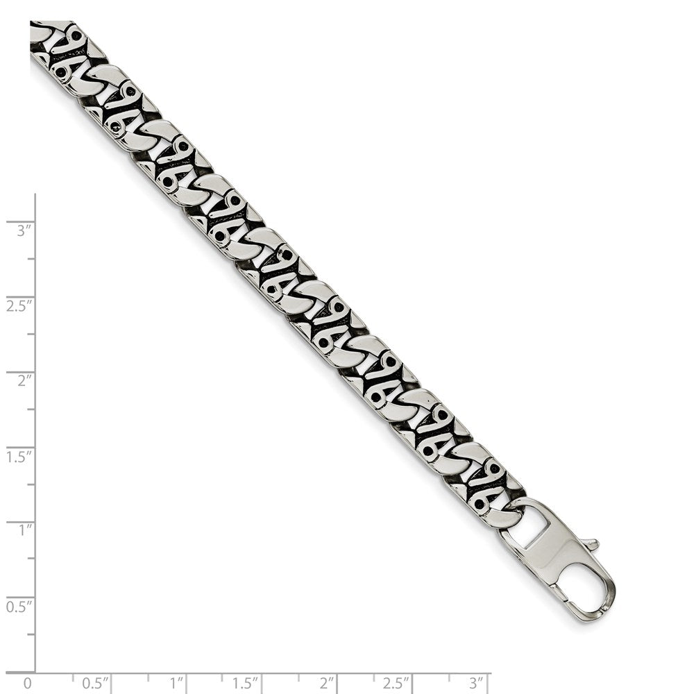 Edelstahl Chisel Antikisiert Poliert und Strukturiert 8.75 Zoll Fantasieglieder Armband