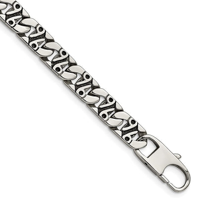 Edelstahl Chisel Antikisiert Poliert und Strukturiert 8.75 Zoll Fantasieglieder Armband