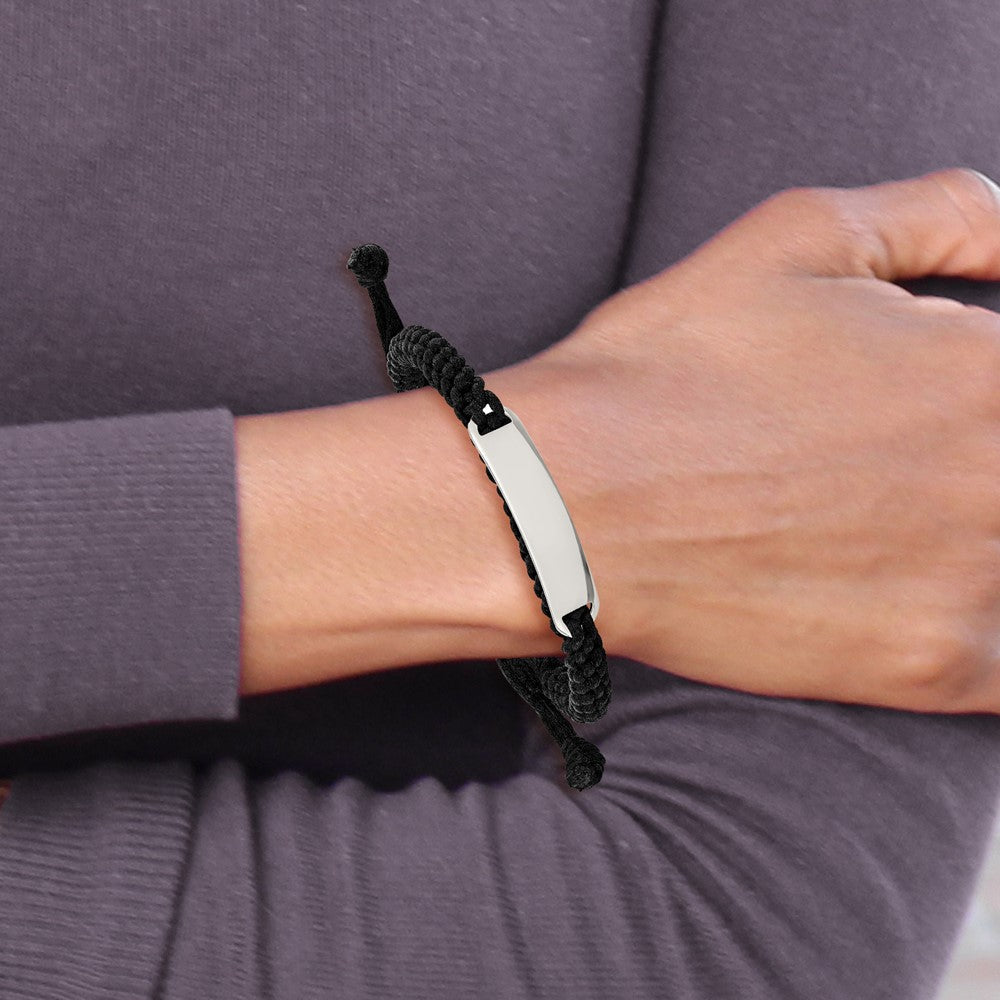 Edelstahl Chisel Poliert Schwarz Stoff Verstellbar Id Armband