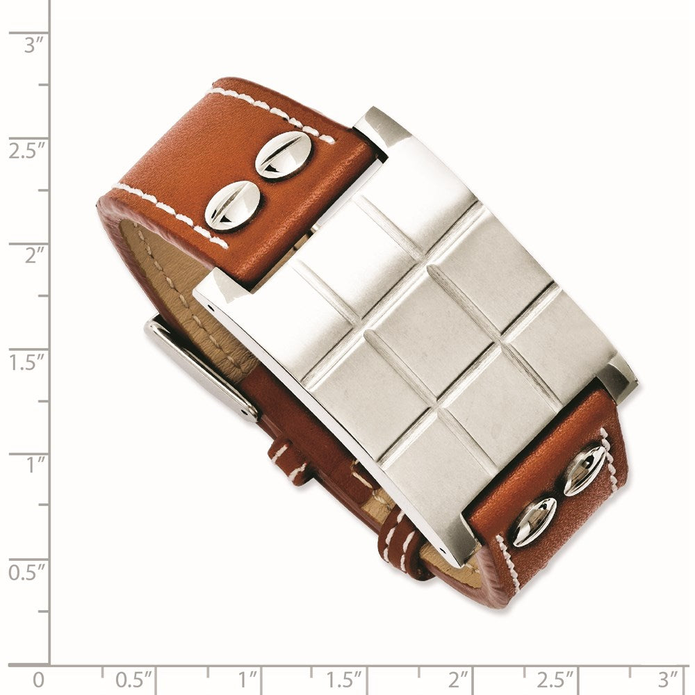 8.75 Zoll Edelstahl Braun Leder Verstellbar Schnalle Armband