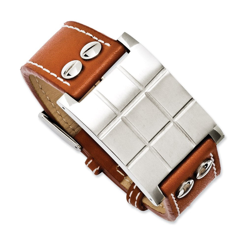 8.75 Zoll Edelstahl Braun Leder Verstellbar Schnalle Armband