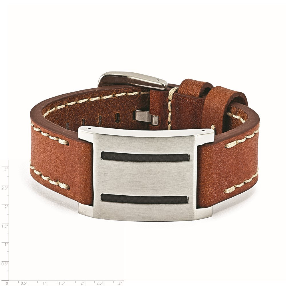 8.75 Zoll Edelstahl Braun Leder mit Karbon Faser Einlage Schnalle Armband