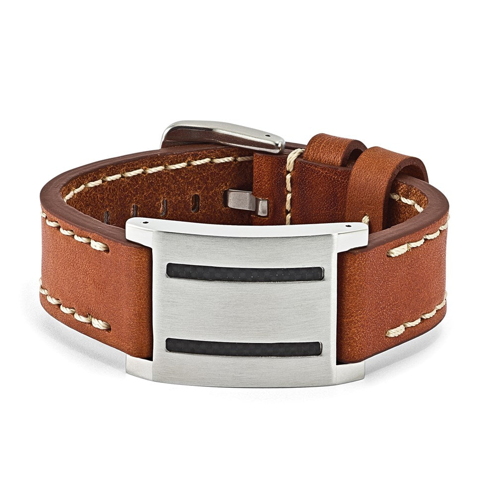 8.75 Zoll Edelstahl Braun Leder mit Karbon Faser Einlage Schnalle Armband