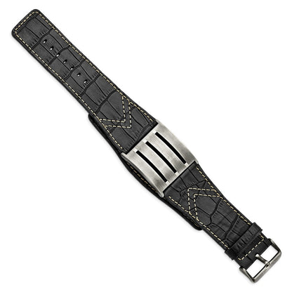 9 Zoll Edelstahl Gebürstet Schwarz Leder Verstellbar Schnalle 9 Zoll Armband