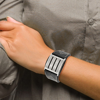 9 Zoll Edelstahl Gebürstet Schwarz Leder Verstellbar Schnalle 9 Zoll Armband