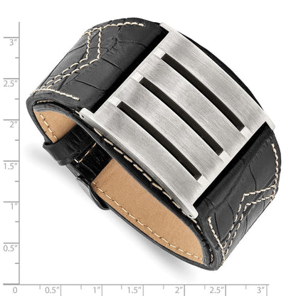9 Zoll Edelstahl Gebürstet Schwarz Leder Verstellbar Schnalle 9 Zoll Armband