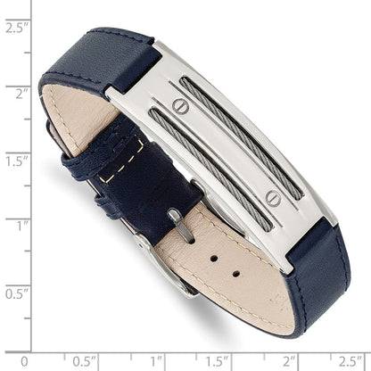 8.25 Zoll Edelstahl Poliert Blau Leder mit Draht Verstellbar Schnalle Armband