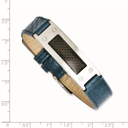 8 Zoll Edelstahl Strukturiert Blau Leder mit Karbon Faser Einlage Schnalle Armband