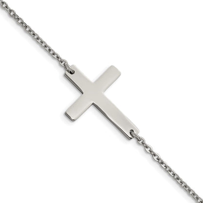 Edelstahl Chisel Poliert Seitlich Kreuz 7.25 Zoll Armband