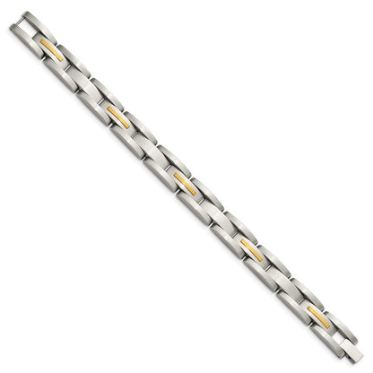 Edelstahl Chisel mit 14K Gold Akzente Gebürstet 8 Zoll Glieder Armband