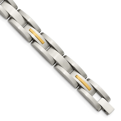 Edelstahl Chisel mit 14K Gold Akzente Gebürstet 8 Zoll Glieder Armband