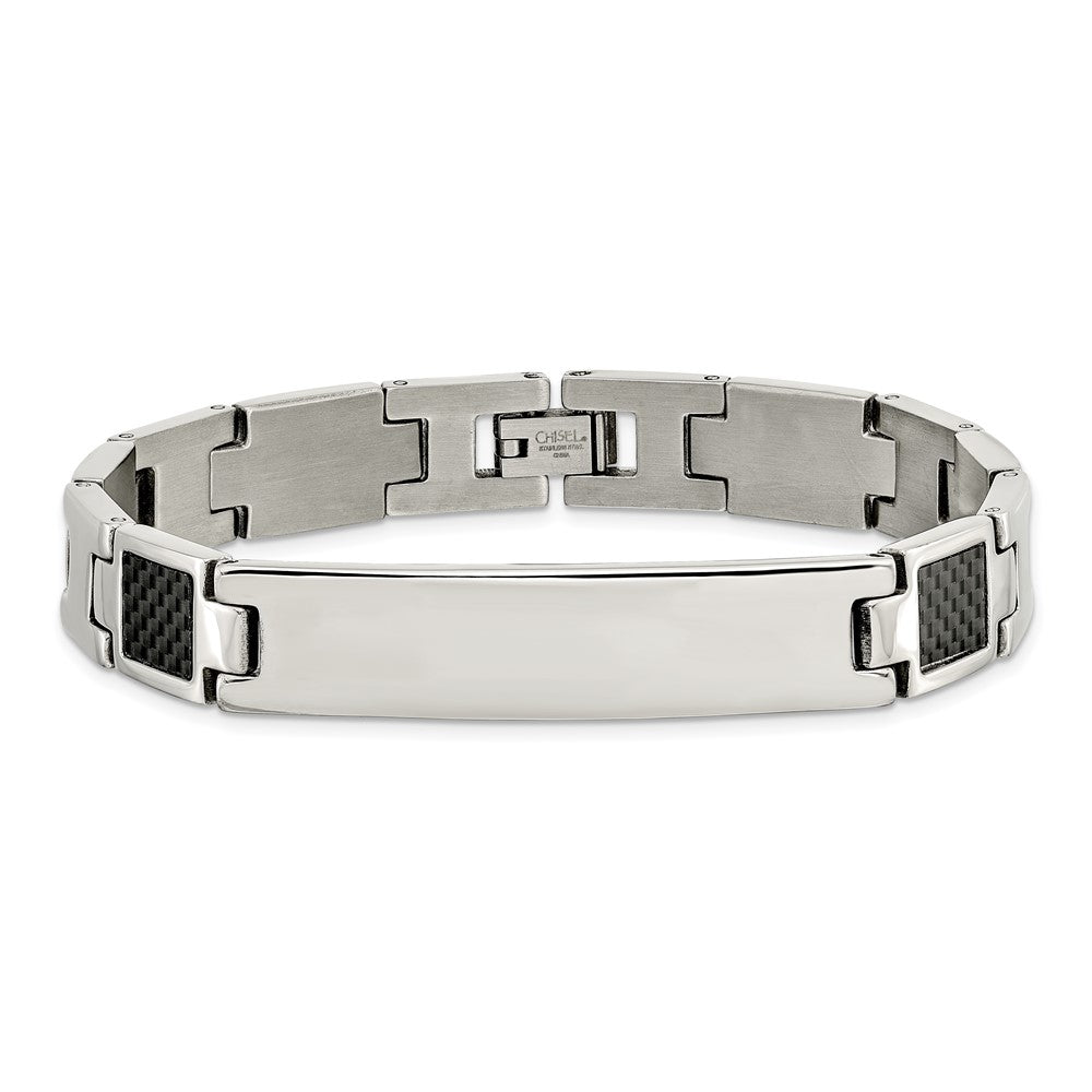 Edelstahl Chisel Gebürstet und Poliert Schwarz Karbon Faser Einlage 8.5 Zoll Id Armband