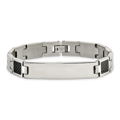 Edelstahl Chisel Gebürstet und Poliert Schwarz Karbon Faser Einlage 8.5 Zoll Id Armband