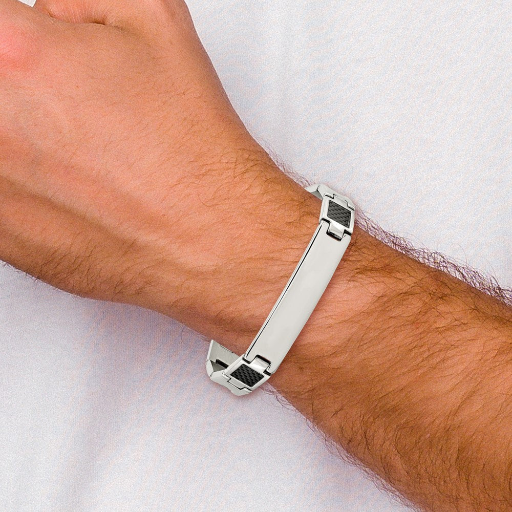 Edelstahl Chisel Gebürstet und Poliert Schwarz Karbon Faser Einlage 8.5 Zoll Id Armband