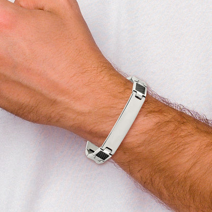 Edelstahl Chisel Gebürstet und Poliert Schwarz Karbon Faser Einlage 8.5 Zoll Id Armband