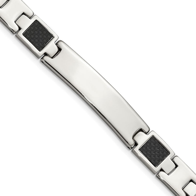 Edelstahl Chisel Gebürstet und Poliert Schwarz Karbon Faser Einlage 8.5 Zoll Id Armband