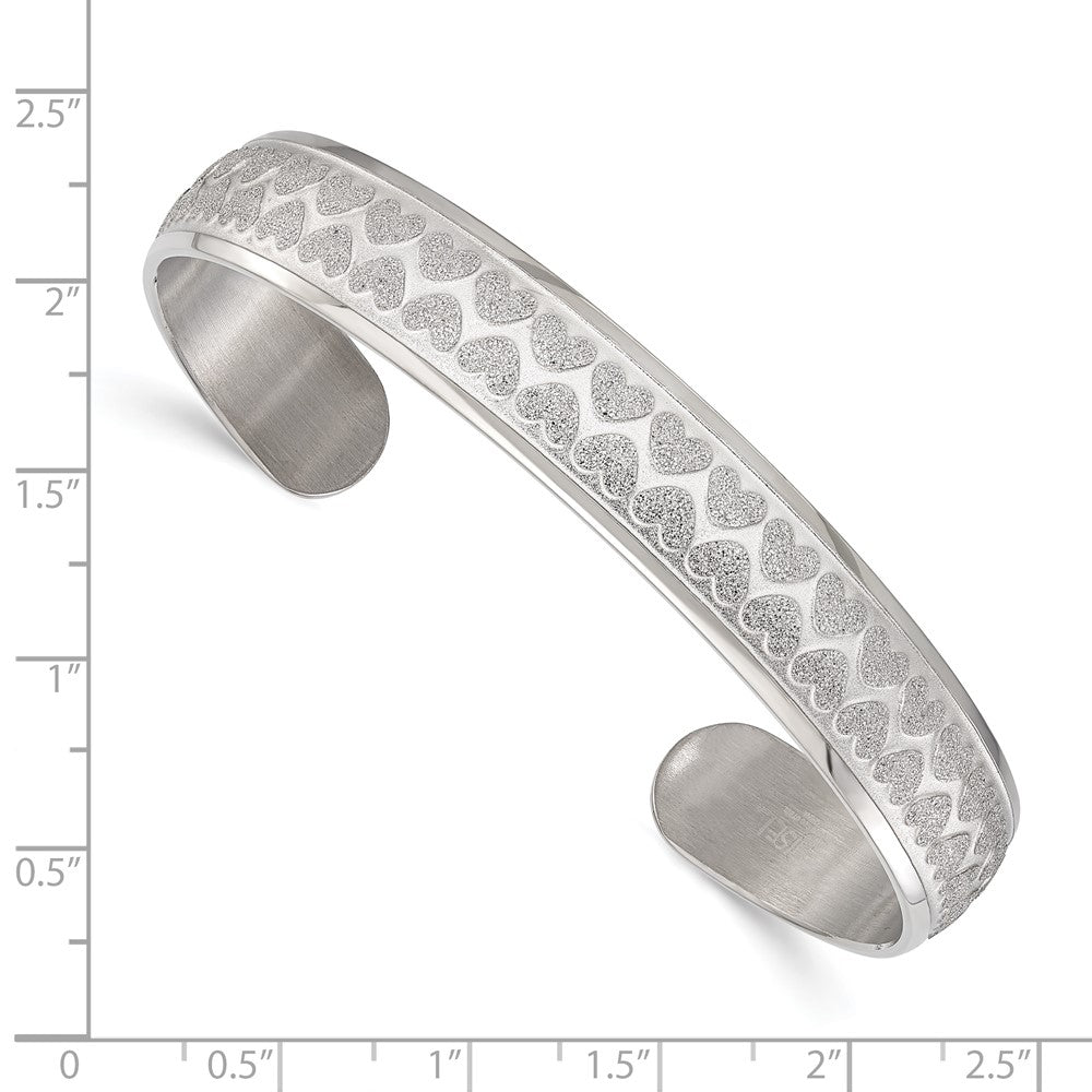 Edelstahl Poliert & Lasergraviert-cut Herzen Manschette Armreif