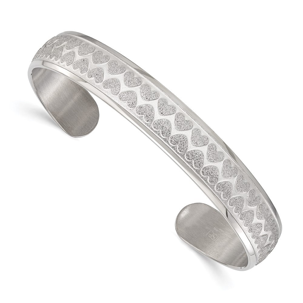 Edelstahl Poliert & Lasergraviert-cut Herzen Manschette Armreif