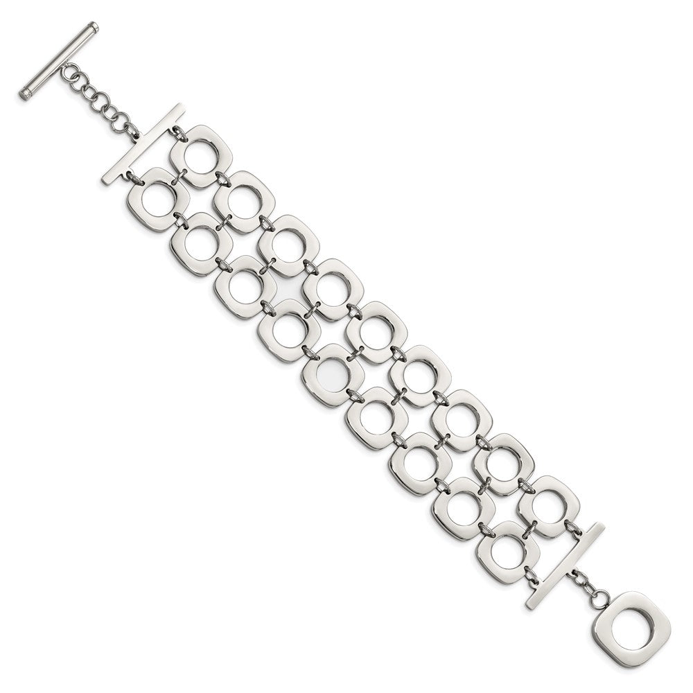 8 Zoll Edelstahl Poliert Doppelt Reihe Quadratisch 8 Zoll Knebel Armband