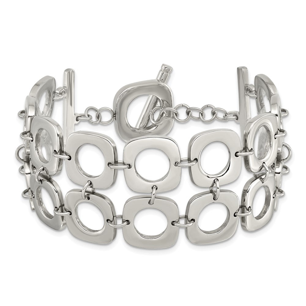 8 Zoll Edelstahl Poliert Doppelt Reihe Quadratisch 8 Zoll Knebel Armband