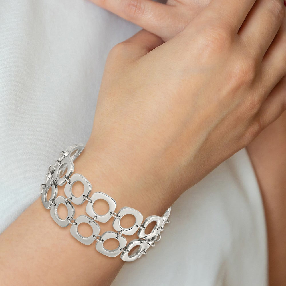 8 Zoll Edelstahl Poliert Doppelt Reihe Quadratisch 8 Zoll Knebel Armband