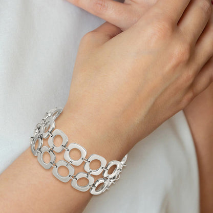 8 Zoll Edelstahl Poliert Doppelt Reihe Quadratisch 8 Zoll Knebel Armband