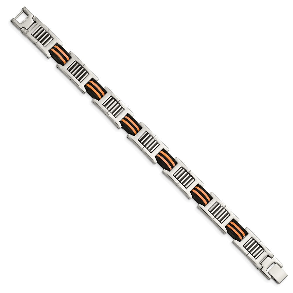 Edelstahl Chisel Poliert mit Schwarz und Orange Gummi 8.5 Zoll Glieder Armband