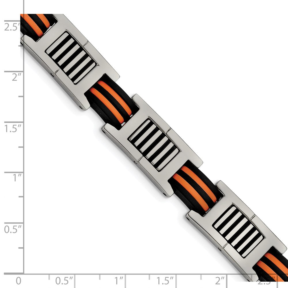 Edelstahl Chisel Poliert mit Schwarz und Orange Gummi 8.5 Zoll Glieder Armband