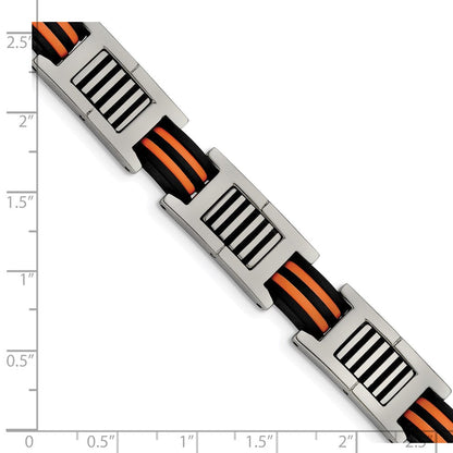 Edelstahl Chisel Poliert mit Schwarz und Orange Gummi 8.5 Zoll Glieder Armband