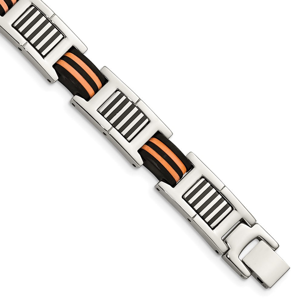 Edelstahl Chisel Poliert mit Schwarz und Orange Gummi 8.5 Zoll Glieder Armband