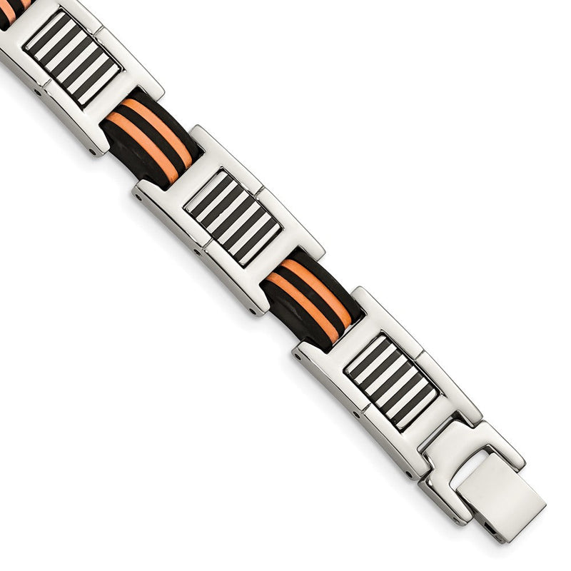 Edelstahl Chisel Poliert mit Schwarz und Orange Gummi 8.5 Zoll Glieder Armband