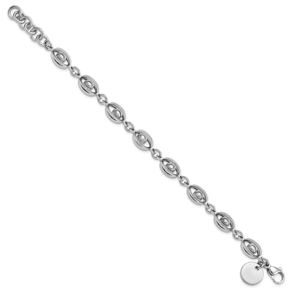 8 Zoll Edelstahl Poliert & Satiniert Oval Beweglich Kugel Armband