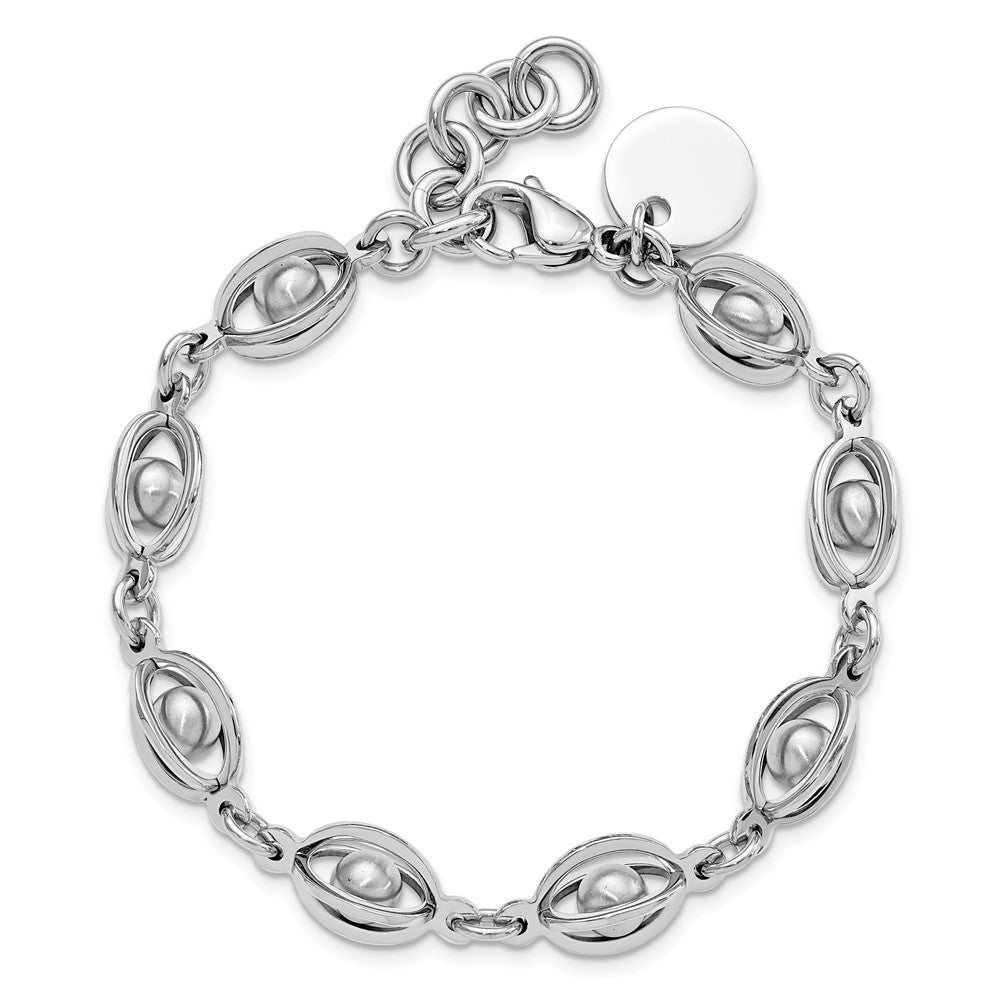 8 Zoll Edelstahl Poliert & Satiniert Oval Beweglich Kugel Armband