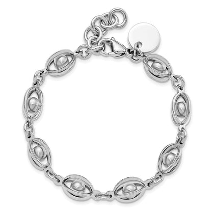 8 Zoll Edelstahl Poliert & Satiniert Oval Beweglich Kugel Armband