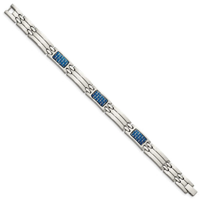 Edelstahl Chisel Poliert mit Blau Karbon Faser Einlage 8.5 Zoll Glieder Armband