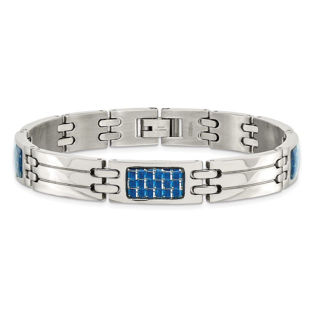 Edelstahl Chisel Poliert mit Blau Karbon Faser Einlage 8.5 Zoll Glieder Armband