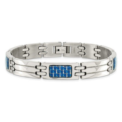 Edelstahl Chisel Poliert mit Blau Karbon Faser Einlage 8.5 Zoll Glieder Armband